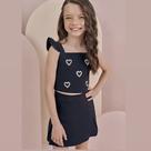 Conjunto Infantil Menina Infanti Blusa Cropped Corações Brilhos e Shorts Preto Verão Moda Kids 89229 Conjunto Infantil Menina Infanti Blusa Cropped Corações Brilhos e Shorts Preto Verão Moda Kids 89229