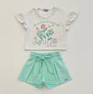Conjunto Infantil Menina Infanti Blusa Flores e Shorts Verde Verão Moda Kids Conjunto Infantil Menina Infanti Blusa Flores e Shorts Verde Verão Moda Kids