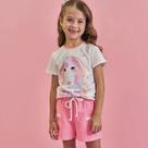 Conjunto Infantil Menina Infanti Blusa Unicornio e Shorts Rosa Verão Moda Kids 86641