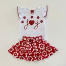Conjunto Infantil Menina Kyly Blusa Com Paetês E Saia Floral Rodada Elegante Natal