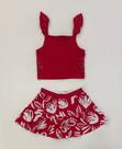 Conjunto Infantil Menina Kyly Blusa Vermelha Flor e Saia Folhagens Natal Moda Kids Verão Conjunto Infantil Menina Kyly Blusa Vermelha Flor e Saia Folhagens Natal Moda Kids Verão