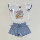 Conjunto Infantil Menina Milon Blusa Cachorrinha no Trono e Shorts Azul Elegante Verão