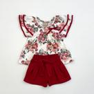 Conjunto Infantil Menina Milon Blusa Off E Shorts Vermelho Milon Natal Moda Kids
