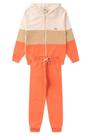 Conjunto Infantil Menina Moletom - Tricolor - Off White Bege e Laranja