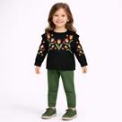 Conjunto Infantil Menina Nanai Casaco Preto Floral e Calça Verde Inverno Moda Kids - Conjunto Infantil Menina Nanai Casaco Preto Floral e Calça Verde Inverno Moda Kids -