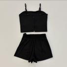 Conjunto Infantil Menina Petit Cherie Preto Cropped com Strass e Shorts Verão Moda Kids
