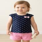 Conjunto Infantil Menina Pipa Blusa Azul Poá com Laço + Shorts Rosa Roupa Infantil Menina Verão COR:AZULTAMANHO:04