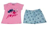 Conjunto Infantil Menina Stitch Blusa Com Glitter com Shorts Estampado Conjunto Infantil Menina Stitch Blusa Com Glitter com Shorts Estampado