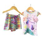 Conjunto Infantil Menina Stitch Moana Estampado- Short Saia com Cropped ou Short e Blusinha- Natal- Lalu