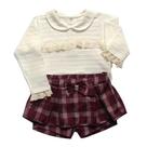 Conjunto infantil menina tecido chess manga longa