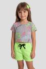 Conjunto Infantil Menina Verão Blusa Cropped Estampada Shorts Neon Roupa Infantil Conforto