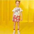 Conjunto Infantil Menina Verão Blusa e Short Saia 2 peças Cachorrinhos Tam 2 a 14 -Branco Kukiê