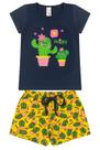 Conjunto Infantil Menina Verão Blusa Manga e Shorts com Elástico em Cotton
