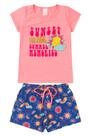Conjunto Infantil Menina Verão Blusa Manga e Shorts com Elástico em Cotton