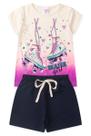 Conjunto Infantil Menina Verão Blusa Patins em Meia Malha Algodão Shorts Moletinho Confortável