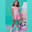 Conjunto Infantil Menina Verão em Meia Malha com Shorts em Moletom sem Pelúcia Tam 4 a 14 - Infanti