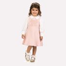 Conjunto Infantil Meninas Camisa Tricoline Gola Com Pérolas Vestido Tweed
