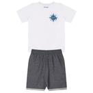 Conjunto Infantil Menino, Camiseta Branca Com Estampa De Bússola E Bermuda Chumbo Escuro