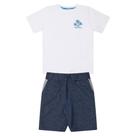Conjunto Infantil Menino, Camiseta Branca Com Estampa De Coqueiro E Bermuda Mescla Azulado