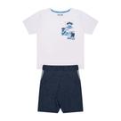 Conjunto Infantil Menino, Camiseta Branca Com Estampa De Tucano E Bermuda Mescla Azulado