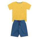 Conjunto Infantil Menino, Camiseta Flamê Amarela e Bermuda Azul Oceano