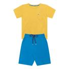 Conjunto Infantil Menino, Camiseta Flamê Amarela e Bermuda Azul Royal