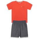 Conjunto Infantil Menino, Camiseta Flamê Coral e Bermuda Chumbo