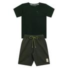 Conjunto Infantil Menino, Camiseta Flamê E Bermuda Verde Militar