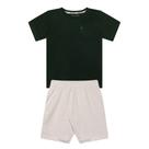 Conjunto Infantil Menino, Camiseta Flamê Verde E Bermuda Mescla