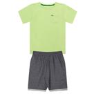Conjunto Infantil Menino, Camiseta Flamê Verde Fluor e Bermuda Chumbo