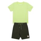 Conjunto Infantil Menino, Camiseta Flamê Verde Fluor e Bermuda Verde Militar Conjunto Infantil Menino, Camiseta Flamê Verde Fluor e Bermuda Verde Militar