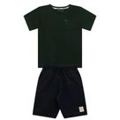 Conjunto Infantil Menino, Camiseta Flamê Verde Militar E Bermuda Preta Conjunto Infantil Menino, Camiseta Flamê Verde Militar E Bermuda Preta