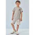 Conjunto Infantil Menino Camiseta Meia/Malha e Bermuda Moletom/Linho Cinza - LucBoo