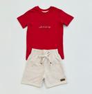 Conjunto Infantil Menino Divertto Camiseta Vermelha e Bermuda Linho Natal Verão