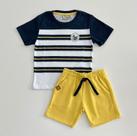 Conjunto Infantil Menino Milon Camiseta Listrada Marinho com Bermuda Verão 2001314