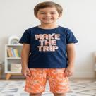 Conjunto Infantil Menino Pipa - Estampa Tropical "Make The Trip" COR:AZULTAMANHO:08
