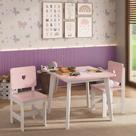 Conjunto Infantil Mesa com 2 Cadeiras Madeira de Pinus Sofia branco / rosa