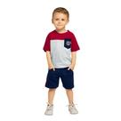 Conjunto Infantil Milon Camiseta Algodão Bermuda Moletom Vermelho/Marinho