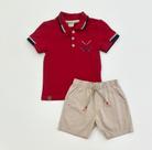 Conjunto Infantil Milon Polo Vermelhe Bermuda Bege Clássico Verão Moda Kids Natal Conjunto Infantil Milon Polo Vermelhe Bermuda Bege Clássico Verão Moda Kids Natal