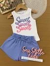 Conjunto Infantil Momi Verão com Shorts Azul e Regata Branca Sweet