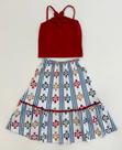 Conjunto Infantil Nanai Cropped Vermelho Flor e Saia Listrada Floral Premium