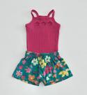 Conjunto Infantil Nanai Vermelho Regata Recorte Floral Shorts Estampado Colorido Menina Moda Kids Verão