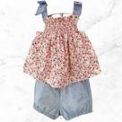 Conjunto Infantil para Menina Floral Blusa Alcinha e Shorts Azul Casual e Fofo