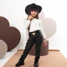 Conjunto Infantil Premium Menina Camisa Calça Couro e Cinto Look Exclusivo