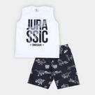 Conjunto Infantil Pulla Bulla Regata+Bermuda Moletinho Jurassic Masculino