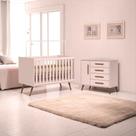 Conjunto Infantil Retrô Rosa Orion: Berço Orion Mini Cama + Cômoda Luma
