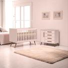 Conjunto Infantil Retrô Rosa Orion: Berço Orion Mini Cama + Cômoda Luma