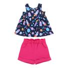 Conjunto Infantil Roupa Menina Bata Estampada Planetas + Short C/ Elástico Kookabu Verão Leve
