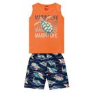 Conjunto Infantil Roupa Menino Regata + Bermuda Estampa Marine Life C/ Elástico No Cós Verão
