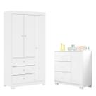 Conjunto Infantil Roupeiro Duda 3P e Comoda MDF Branco Pheonix Baby